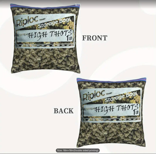 Ziplock Vintage Weed Baggie Pillow, 18x18”